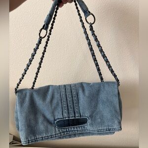 Denim Bag Sling Chain Strap Crossbody Shoulder Bag Women Snap Button and Pocket